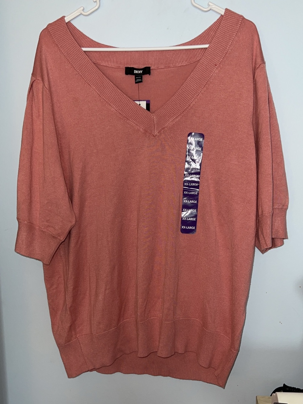 DKNY Women Sweater Top Size 2XL Knit Half Sleeve Top Pink NEW